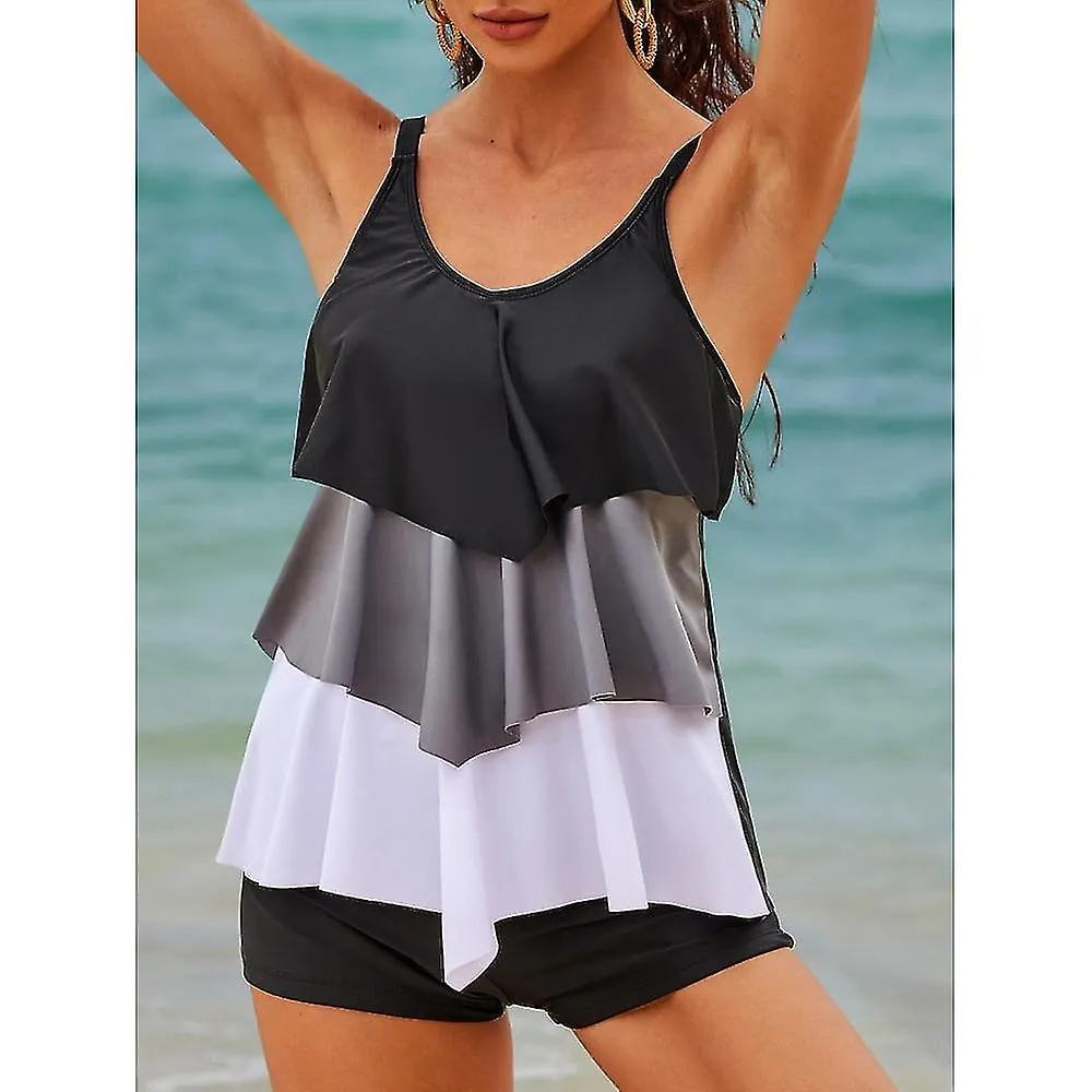 Women's Swimwear Tankini 2 Piece Swimsuit Color Block Vacation Bathing Suits