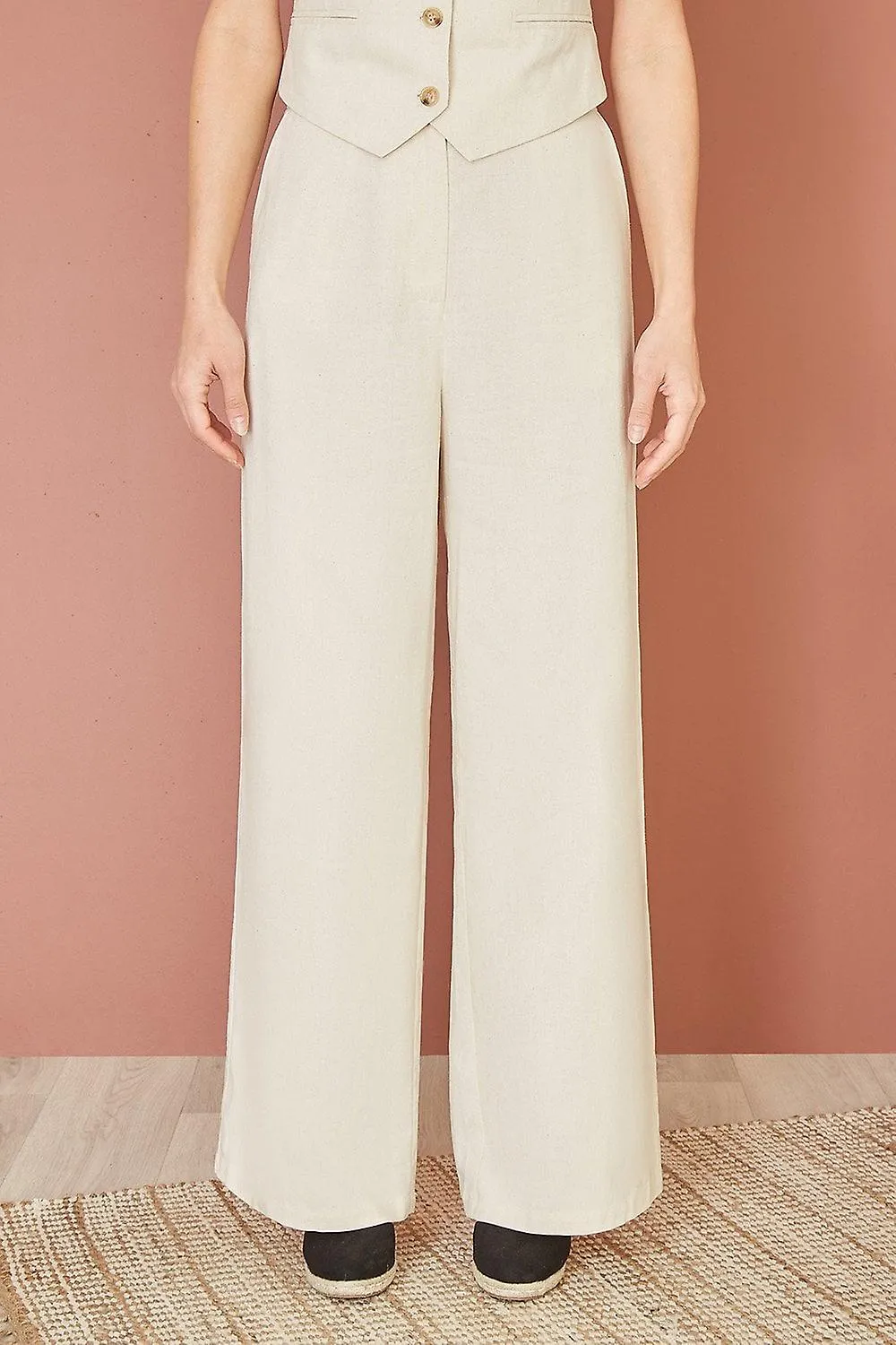 Women's Yumi Beige Sustainable Cotton And Ramie Wide Leg Trousers