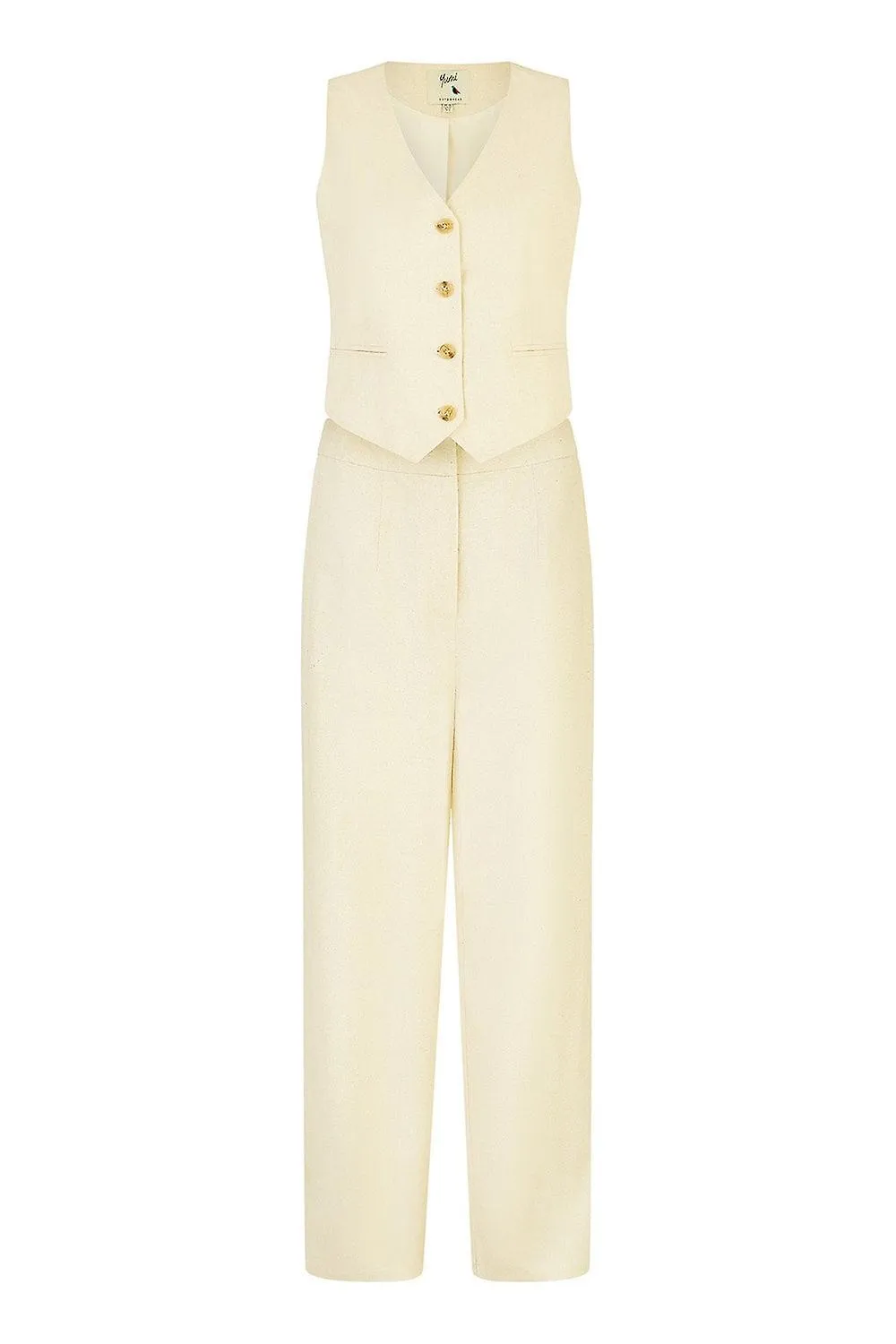 Women's Yumi Beige Sustainable Cotton And Ramie Wide Leg Trousers