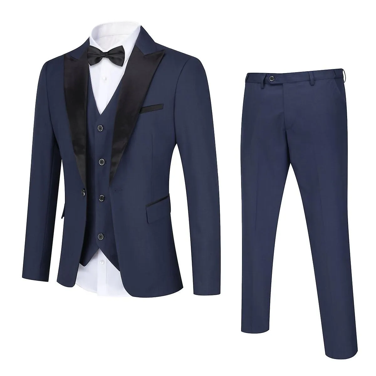 YOUTHUP Mens 3 Piece Slim Fit Elegant Wedding Peak Lapel Suit Set