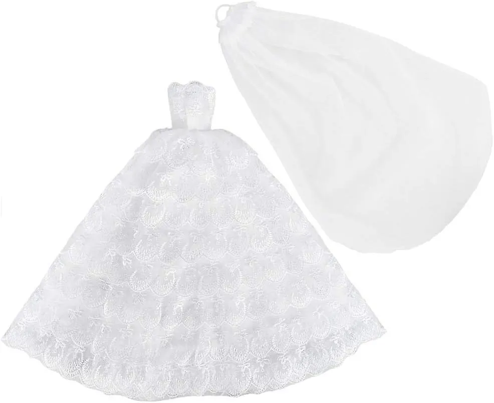 （White）Princess Doll Wedding Dress Gown Lace Floral Dress Embroid